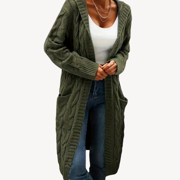 Cable Knit Hooded Cardigan | Loravelle