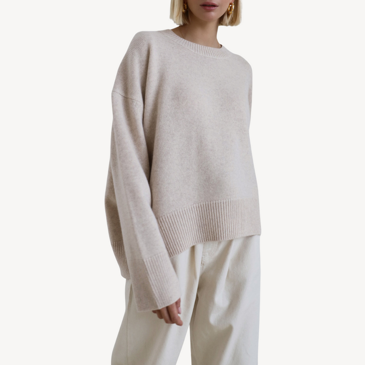 Oversized Knit Wool Blend Crew Neck Sweater for Women | Loravelle