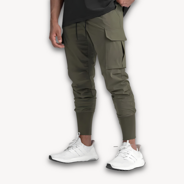 Loravelle | Men's Cargo Jogger Pants - Stretch Fabric, Elastic Waist, Ribbed Cuffs, Casual Streetwear