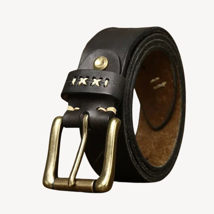 Leather Belt Men Brass Buckle | Loravelle