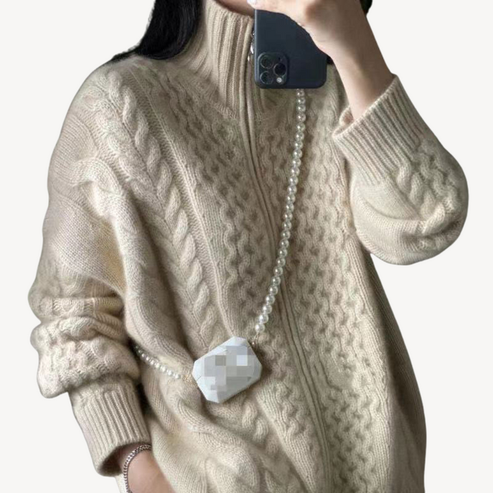 Cable Knit Zip-Up Sweater for Women | Loravelle