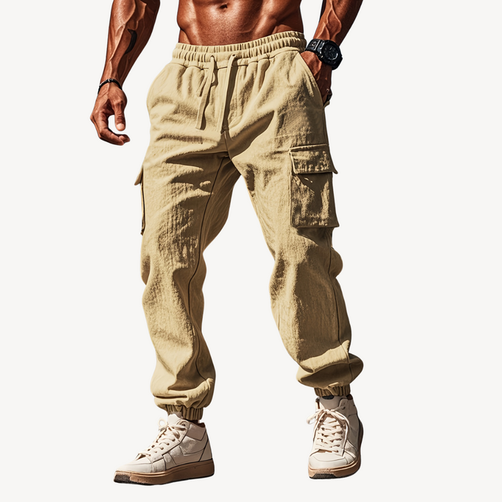 Men’s Linen Cargo Pants – Drawstring Casual Utility Trousers | Loravelle