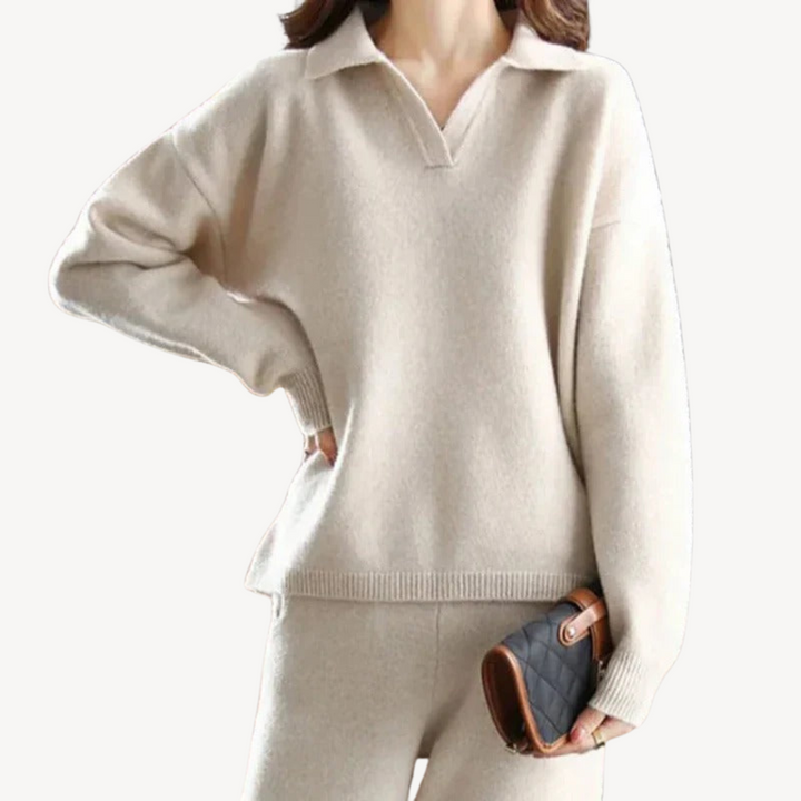 Casual Polo Knit Sweater Set for Women | Loravelle