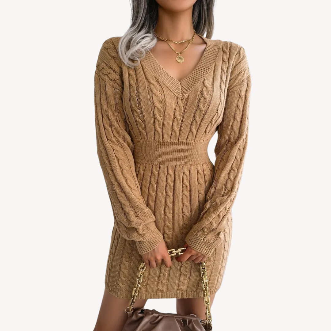 Cable Knit V-Neck Dress | Loravelle