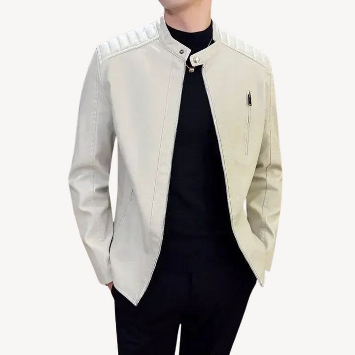Men's Leather Biker Jacket  Casual Zip-up | Loravelle