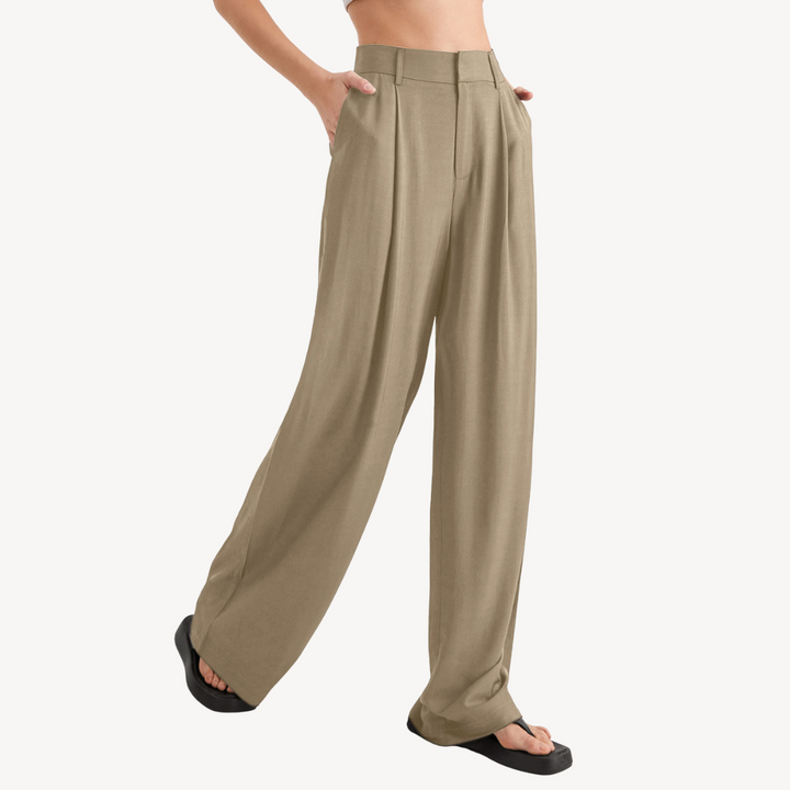 Women's Polyester Pleated Wide Leg Pants | Loravelle