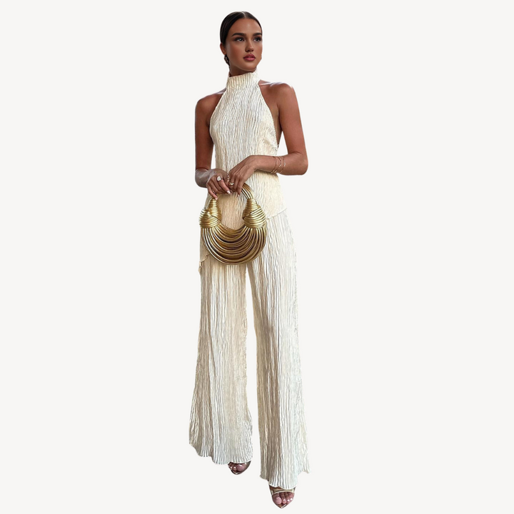 Plissé Jumpsuit with Halter Neck for Women | Loravelle