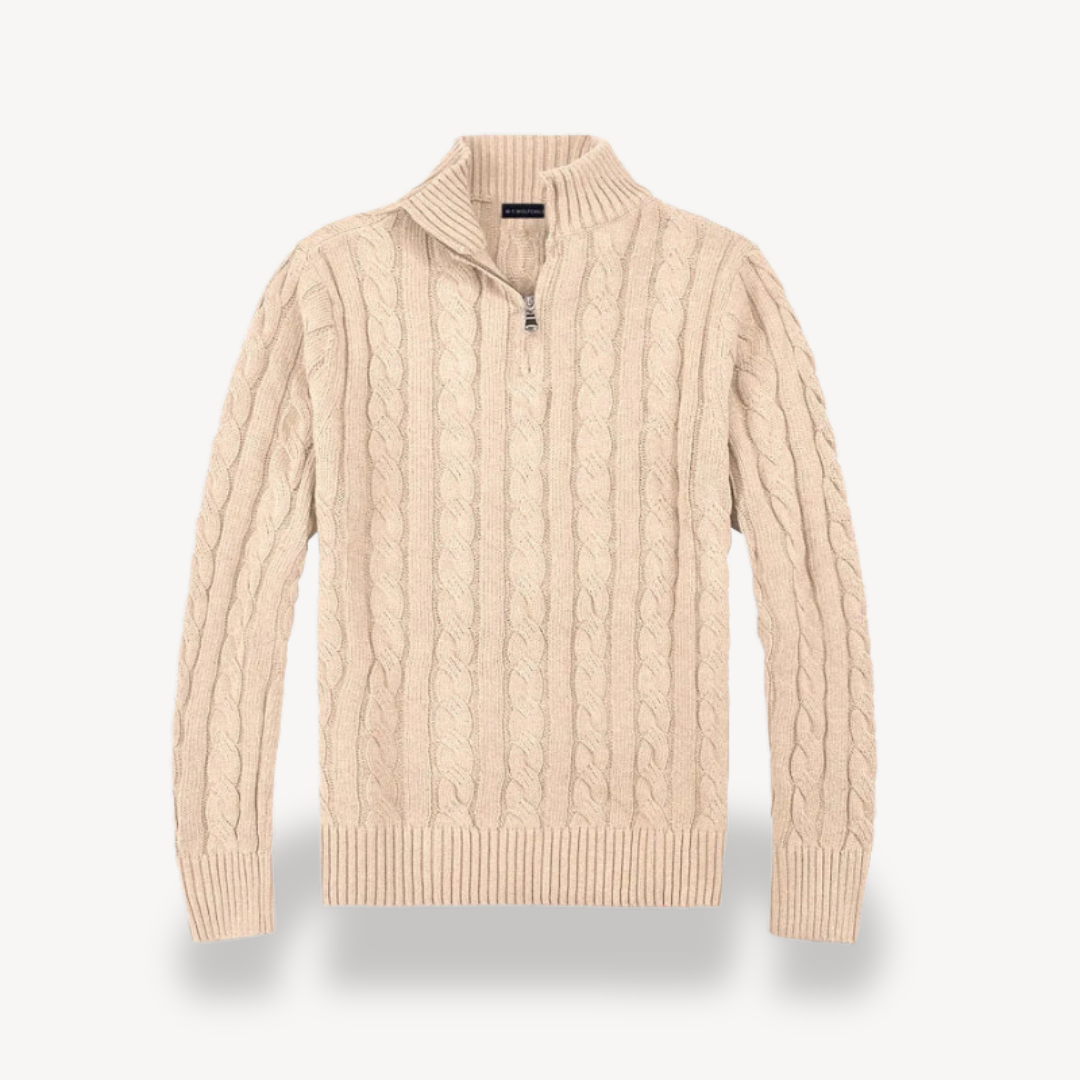 Men’s Wool Cable Knit Quarter-Zip Sweater | Loravelle