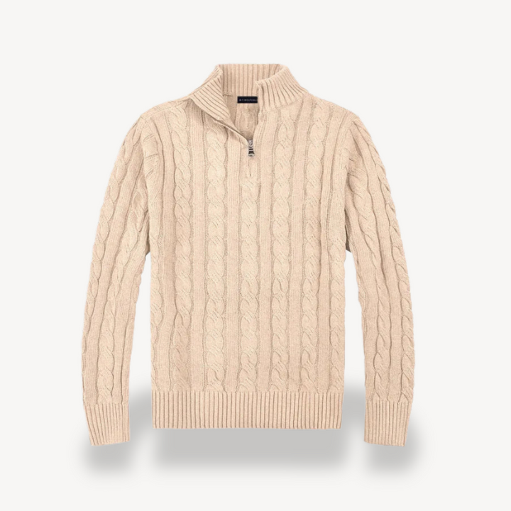 Men’s Wool Cable Knit Quarter-Zip Sweater | Loravelle
