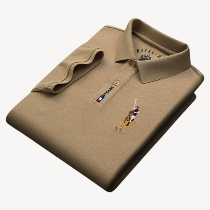 Men's Embroidered Cotton Pique Polo Shirt | Loravelle