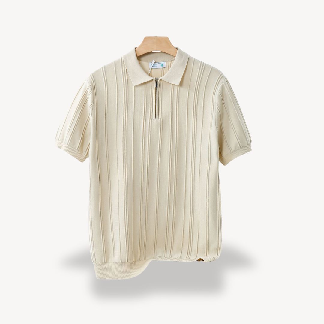 Men's Ribbed Knit Half-Zip Polo Shirt | Loravelle