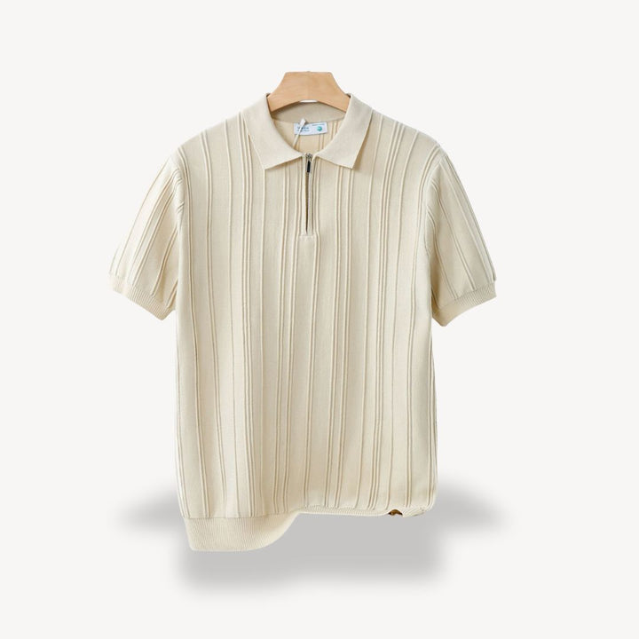 Men's Ribbed Knit Half-Zip Polo Shirt | Loravelle