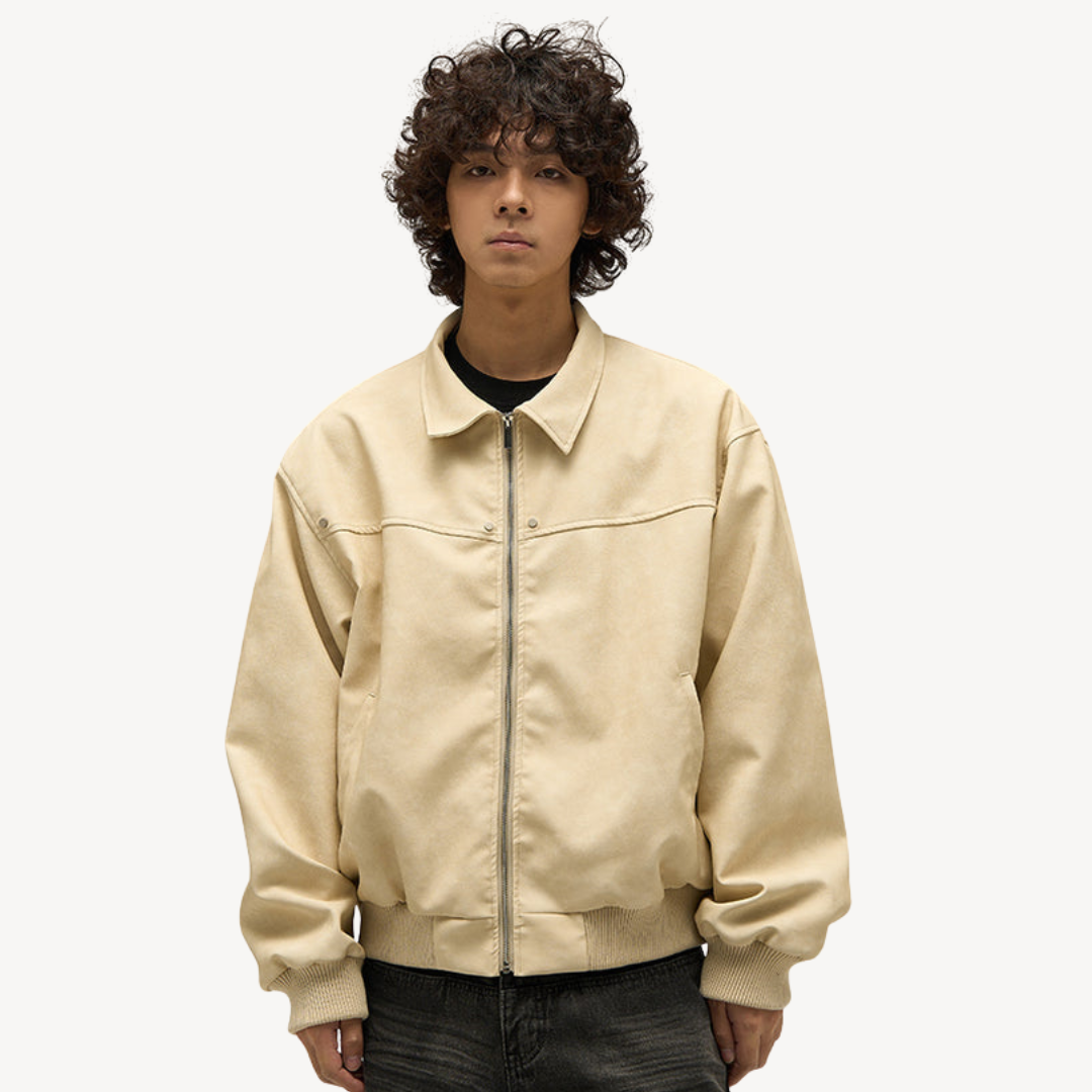 Men's Faux Leather Bomber Jacket | Loravelle