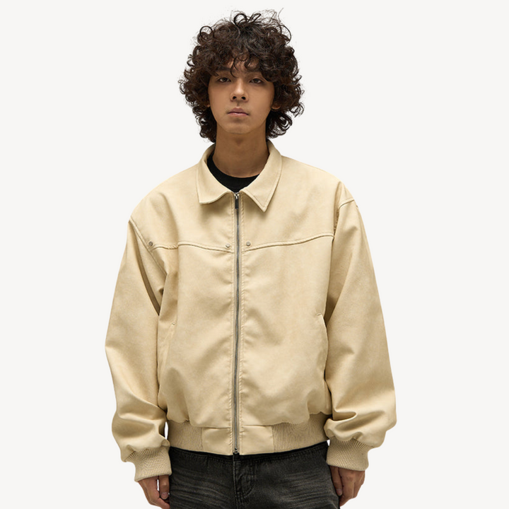 Men's Faux Leather Bomber Jacket | Loravelle