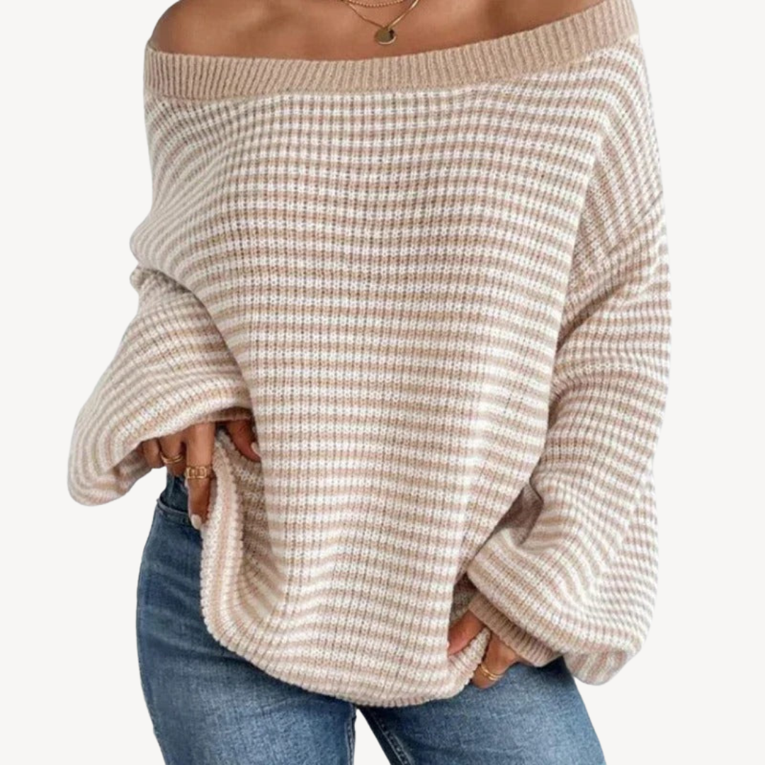 Striped Off-Shoulder Knit Sweater for Women | Loravelle