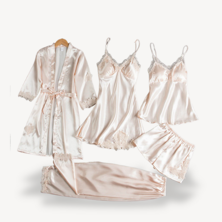 Lace Satin Lingerie Set with Robe | Loravelle
