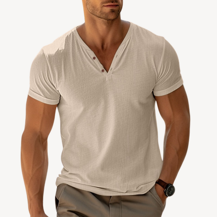 Men’s V-Neck Henley T-Shirt – Cotton Casual Shirt | Loravelle