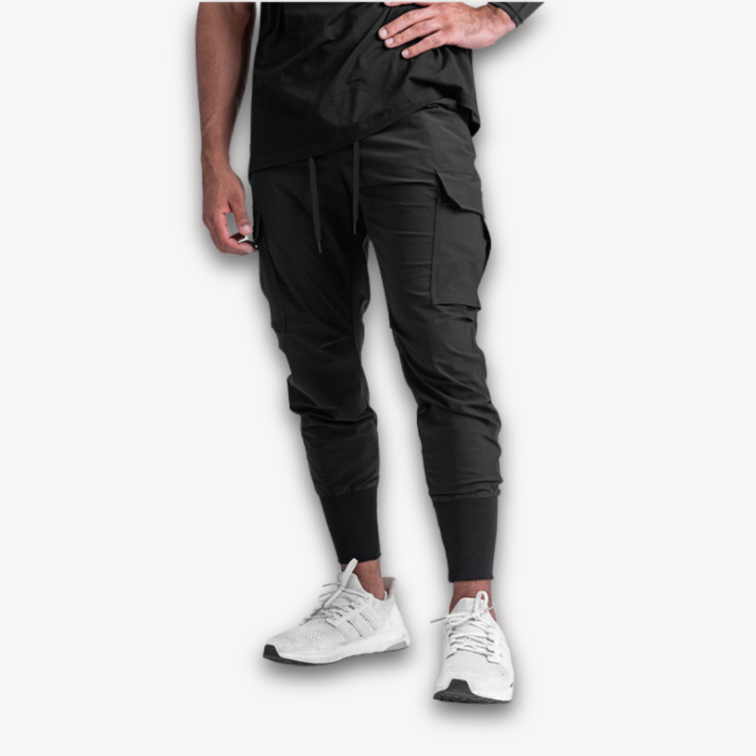 Loravelle | Men's Cargo Jogger Pants - Stretch Fabric, Elastic Waist, Ribbed Cuffs, Casual Streetwear