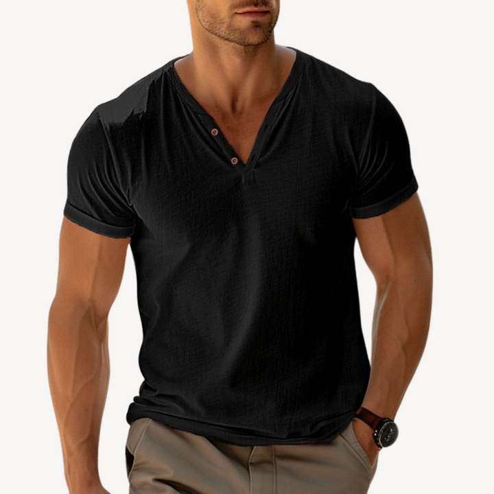 Men’s V-Neck Henley T-Shirt – Cotton Casual Shirt | Loravelle