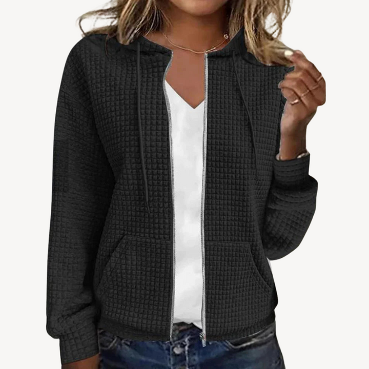Waffle Knit Zipper with Hoodie for Women | Loravelle