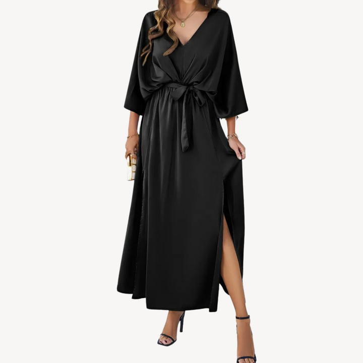 V-Neck Belted Maxi Dress | Loravelle