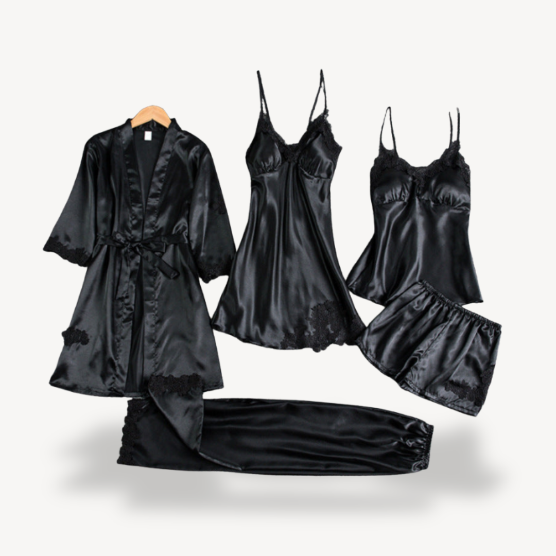 Lace Satin Lingerie Set with Robe | Loravelle