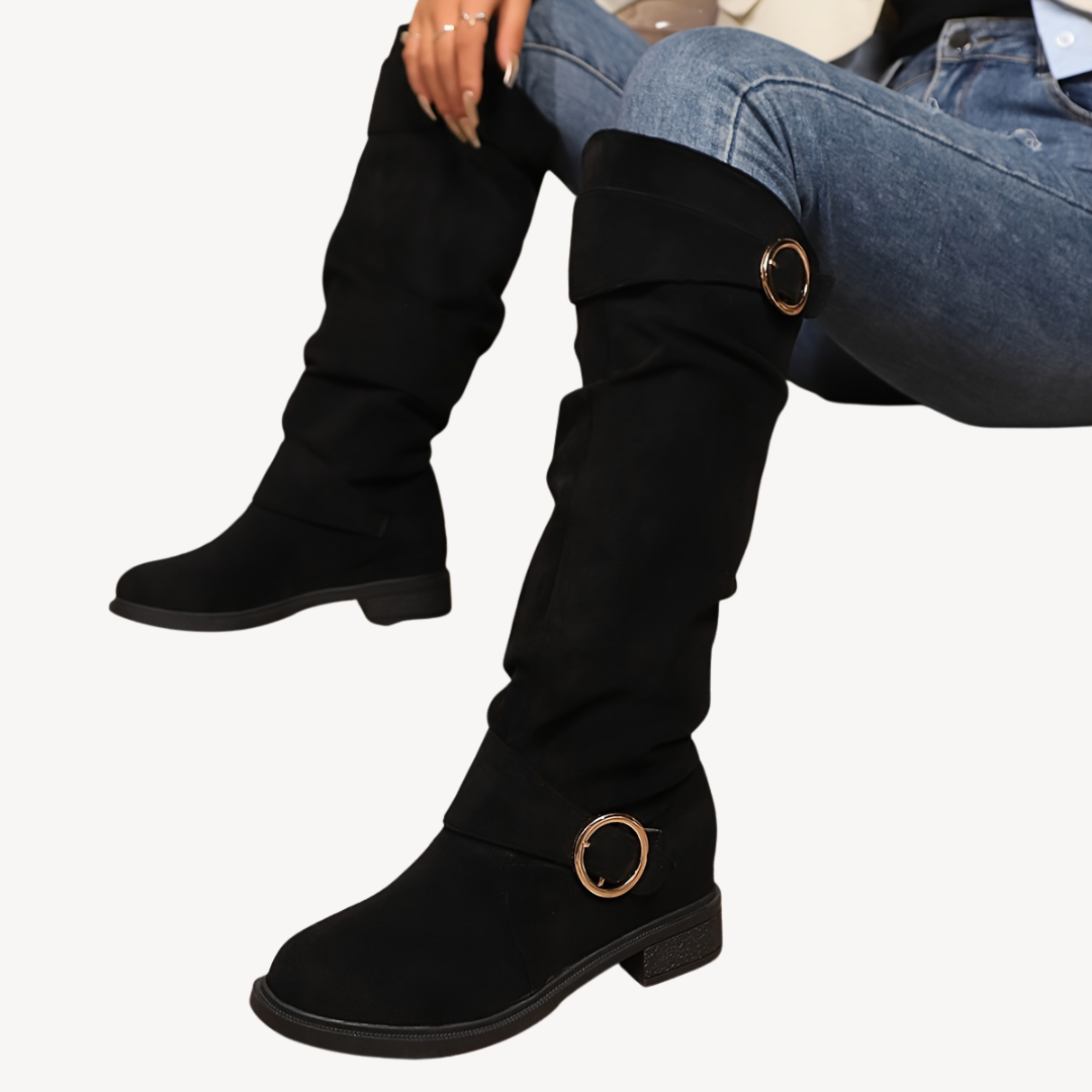 Orthopedic Knee-High Slouch Boots with Buckle | Loravelle