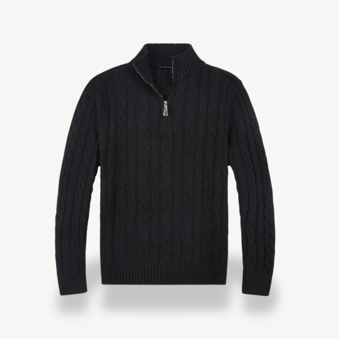 Men’s Wool Cable Knit Quarter-Zip Sweater | Loravelle