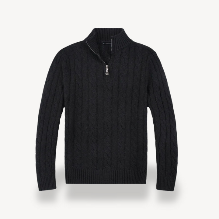 Men’s Wool Cable Knit Quarter-Zip Sweater | Loravelle