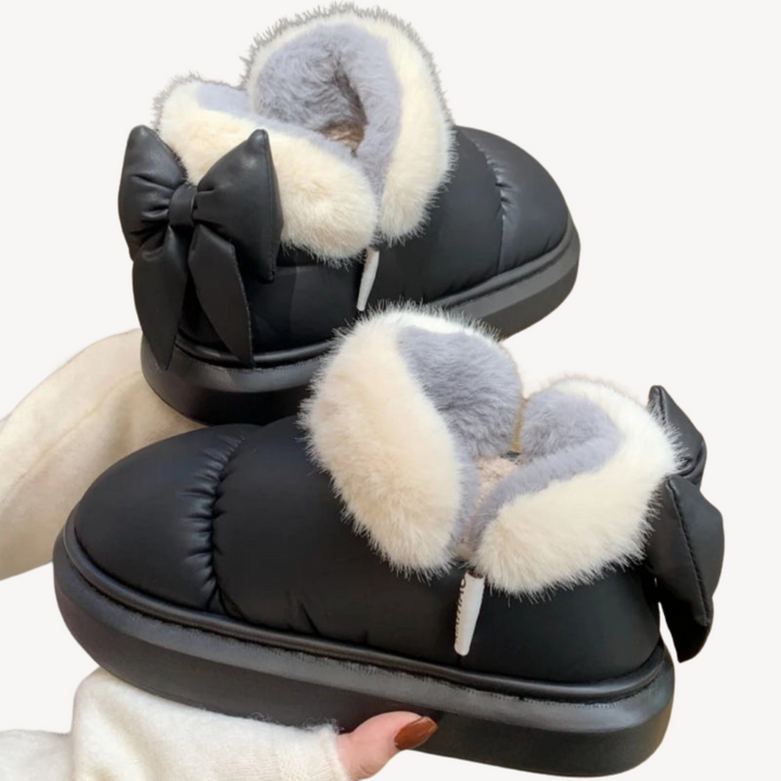 Orthopedic Faux Fur Bow Slippers | Loravelle