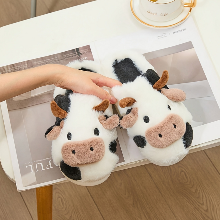 Women's Orthopedic Cow Plush Animal Slippers | Loravelle