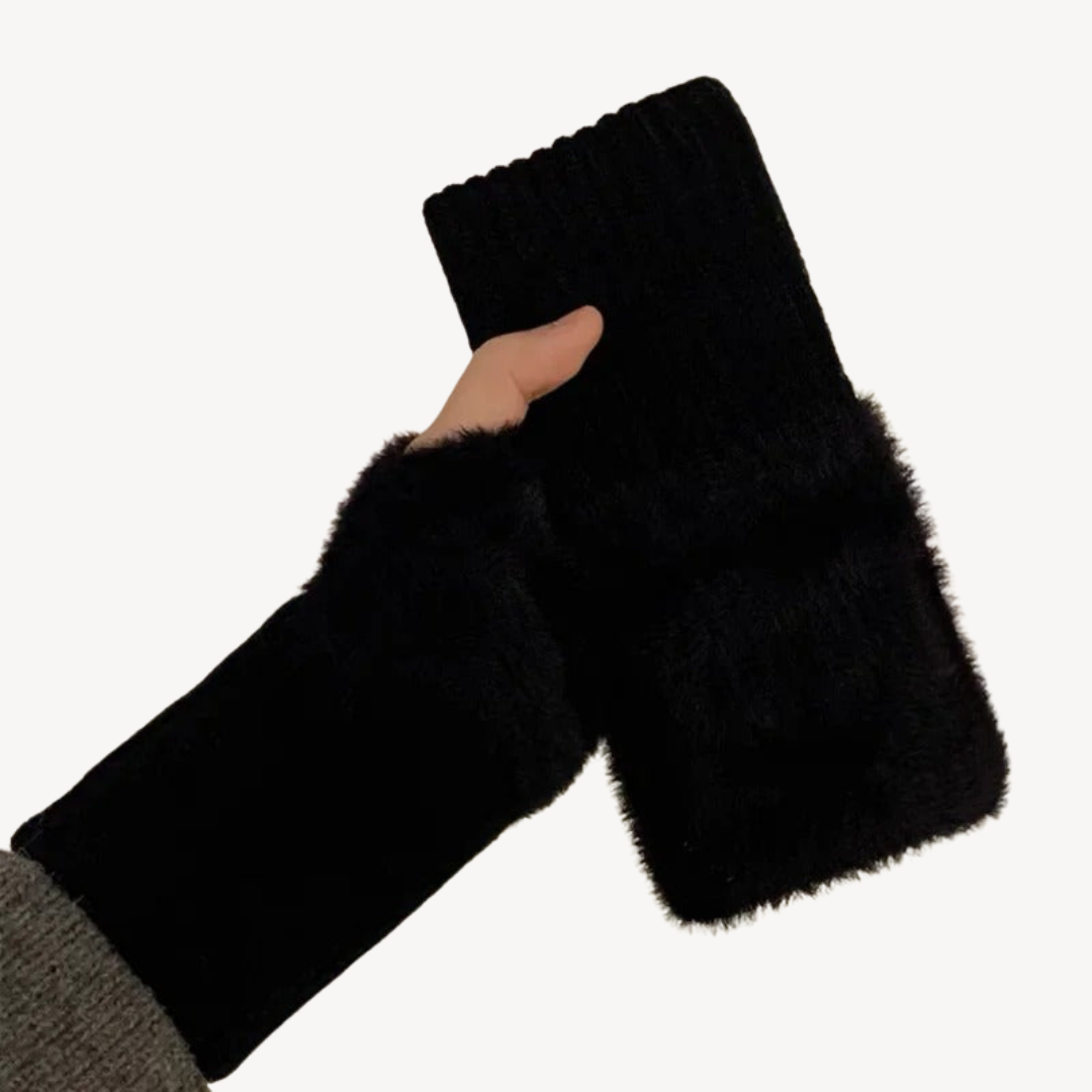 Women's Fuzzy Fingerless Gloves | Loravelle