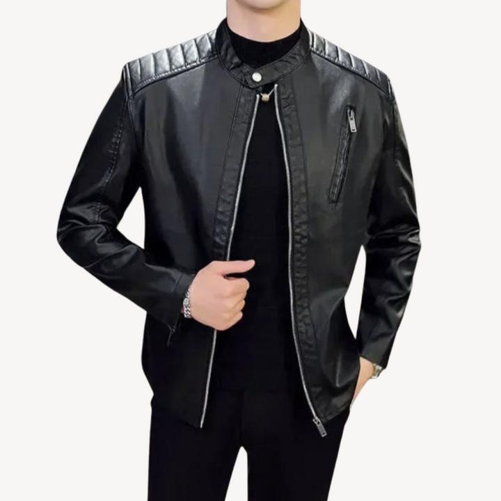 Men's Leather Biker Jacket  Casual Zip-up | Loravelle