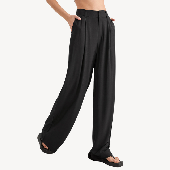Women's Polyester Pleated Wide Leg Pants | Loravelle