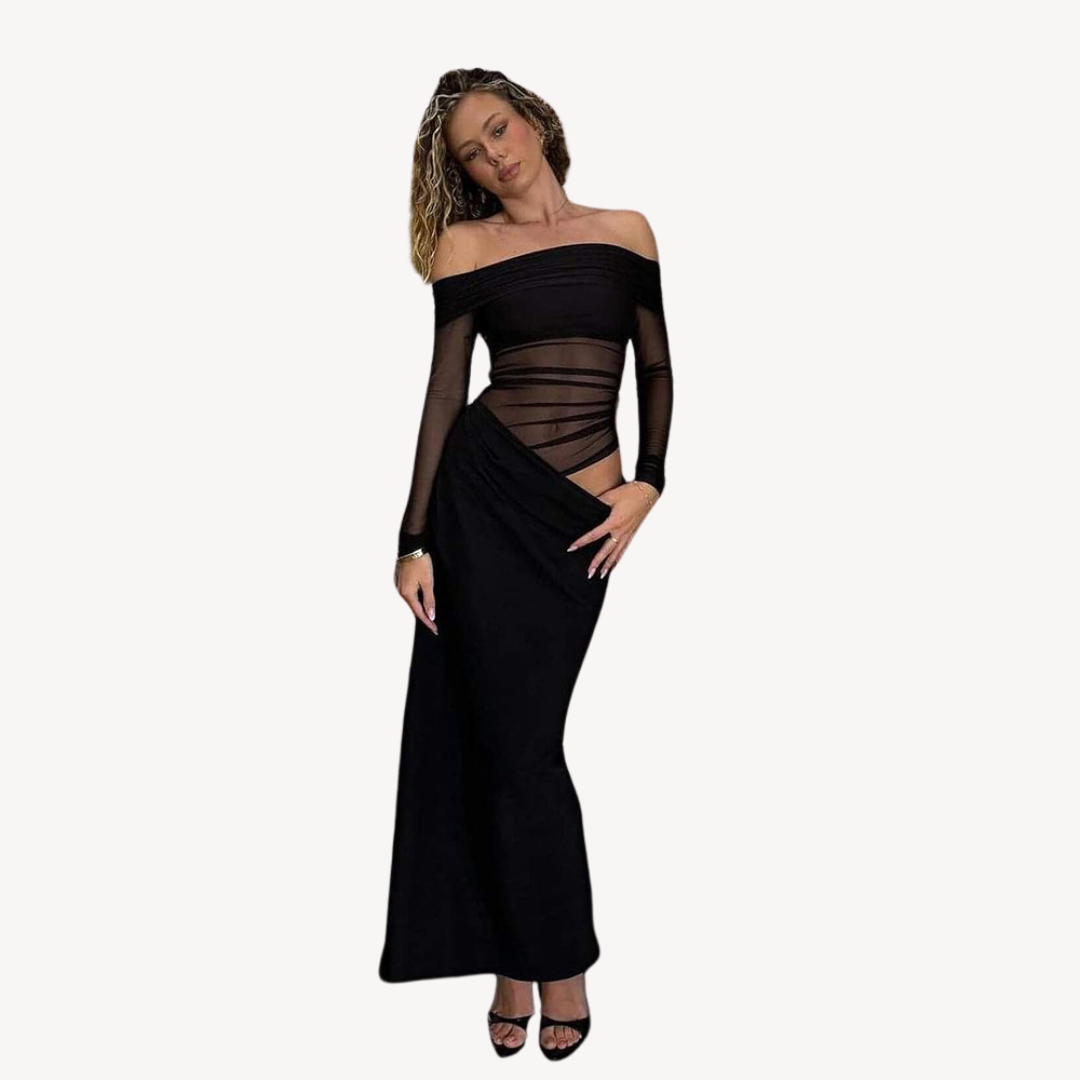 Loravelle | Women's Satin Off-Shoulder Maxi Dress