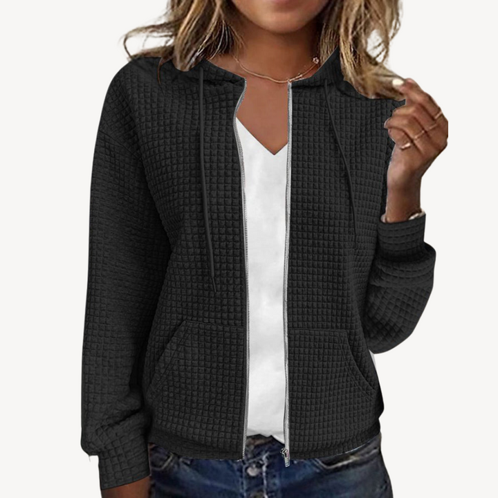 Women's Waffle Knit Zip-Up Hoodie Jacket | Loravelle