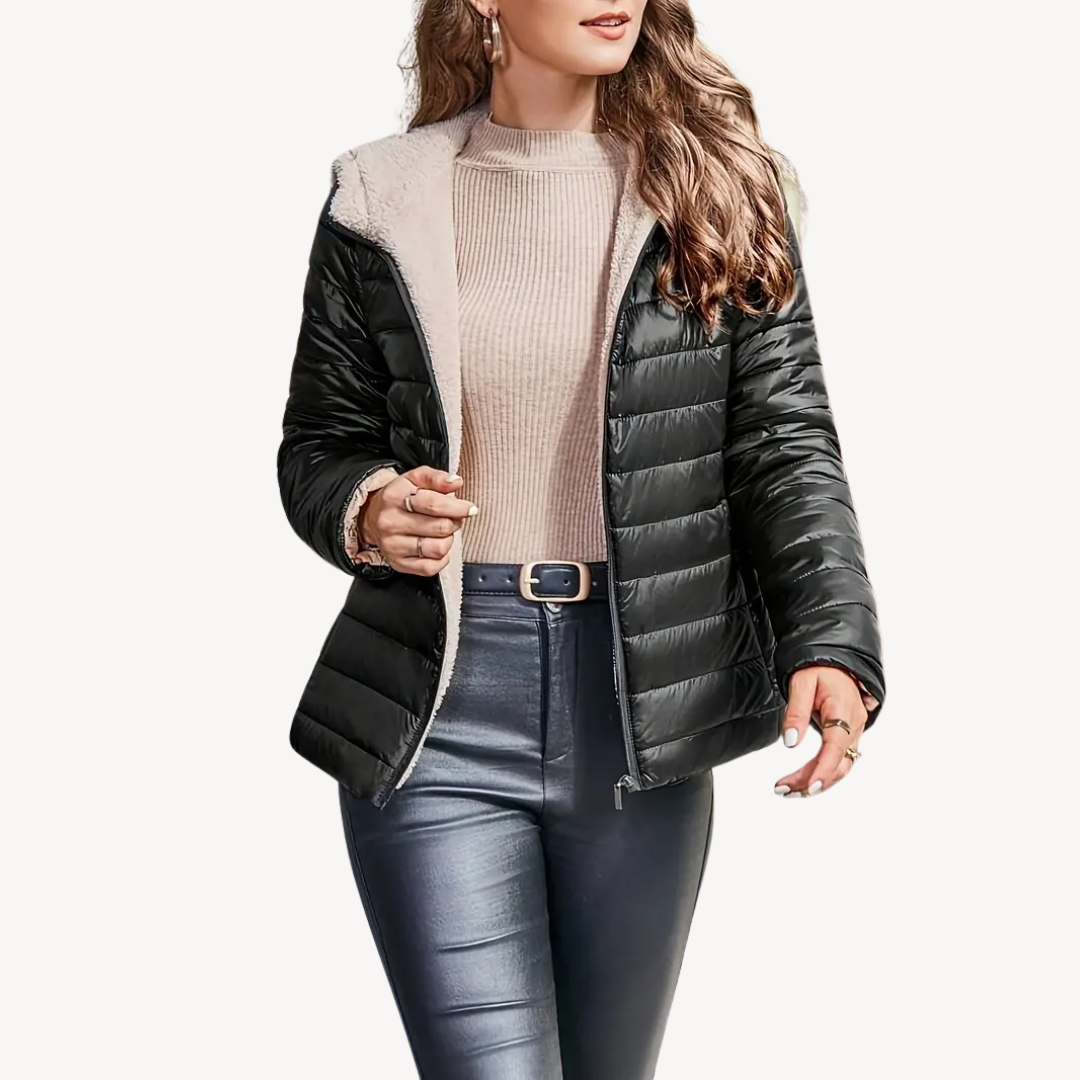 Women's Puffer Jacket with Sherpa Lining & Zipper | Loravelle