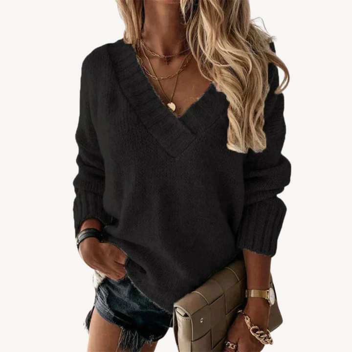 Women's V-Neck Knit Pullover Sweater | Loravelle