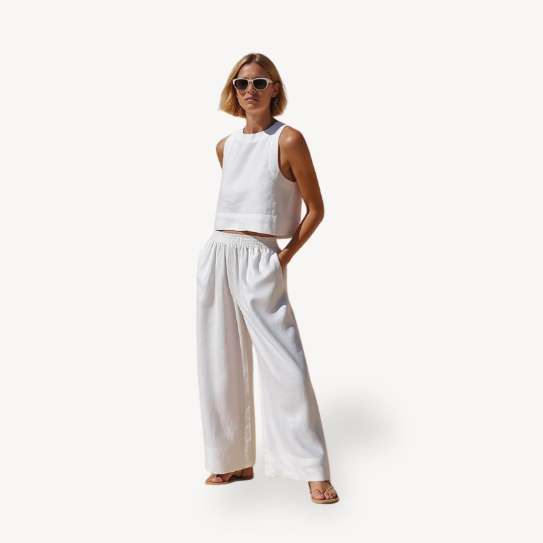 Linen Sleeveless Tank Wide Leg Set Women | Loravelle