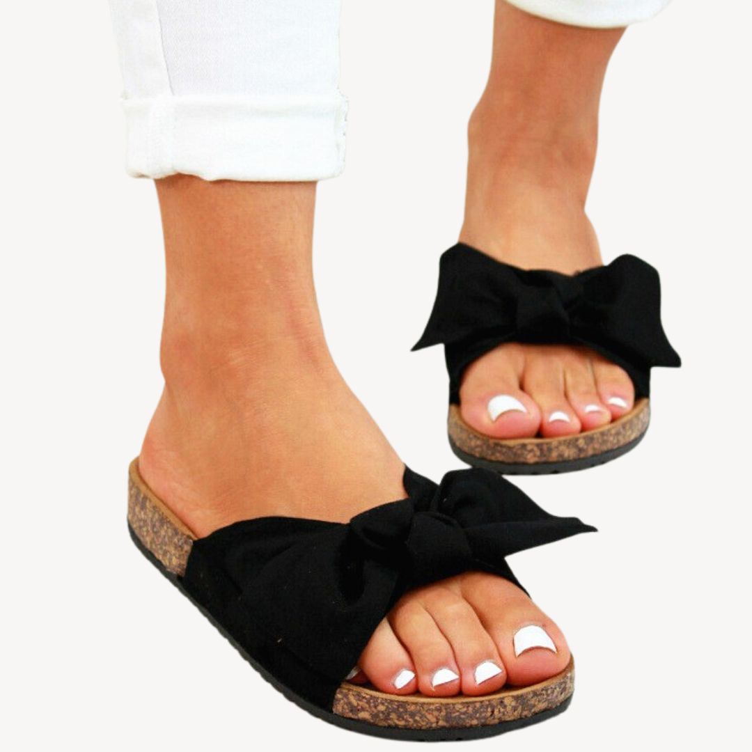 Orthopedic Women's Bow Cork Slides | Loravelle