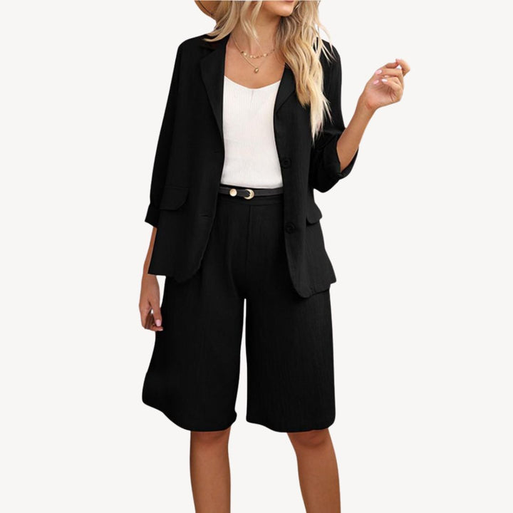 Linen Blend Blazer Shorts Set Women | Loravelle