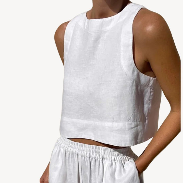 Linen Sleeveless Tank Wide Leg Set Women | Loravelle