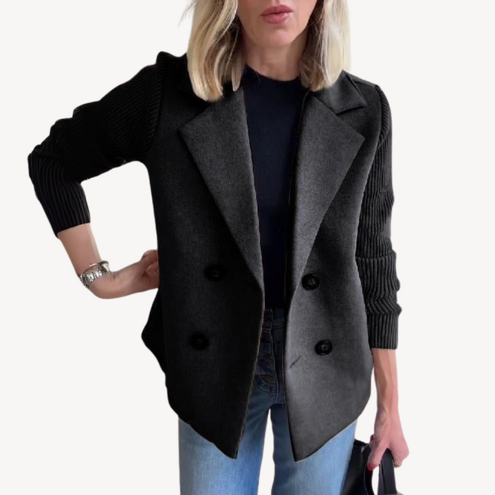 Women's Wool Blend Double-Breasted Knit Blazer | Loravelle