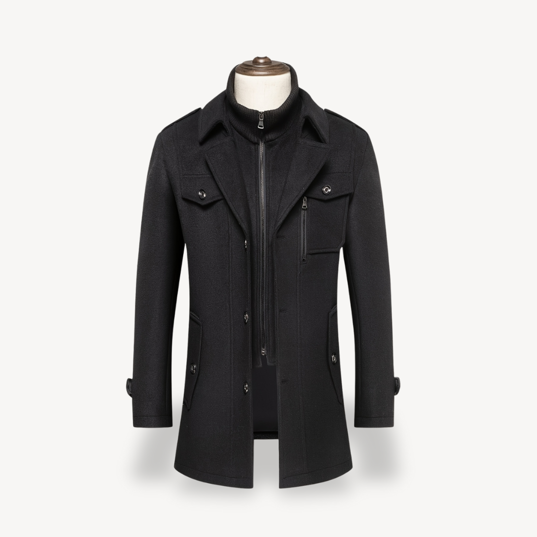 Men's Wool Blend Peacoat with Inner Bib | Loravelle