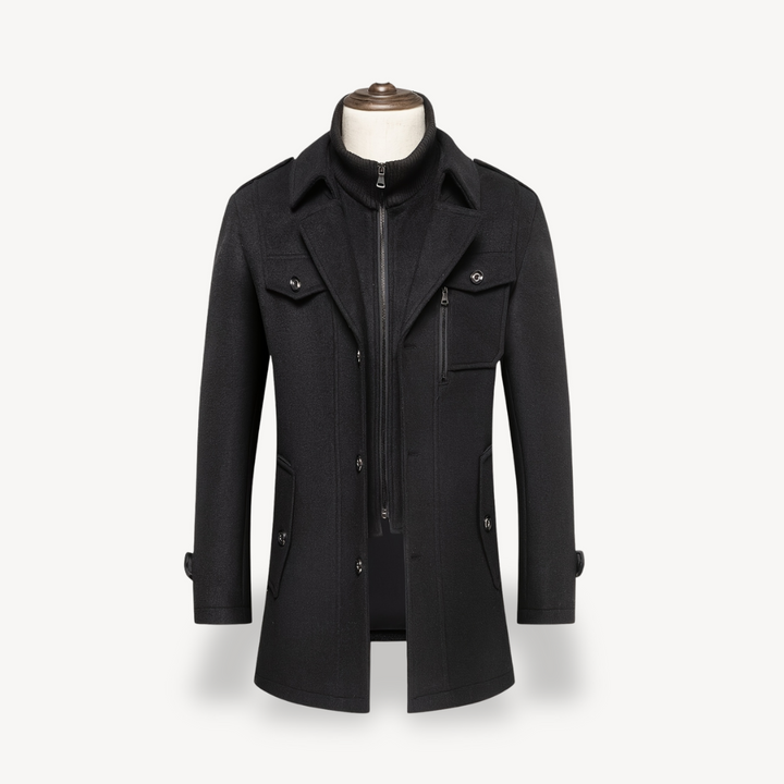 Men's Wool Blend Peacoat with Inner Bib | Loravelle