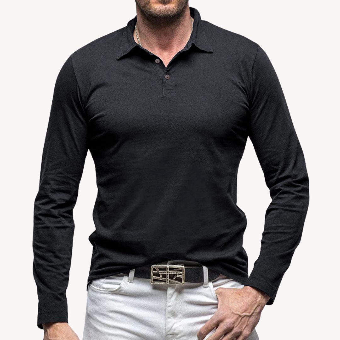 Cotton Long Sleeve Polo Shirt | Loravelle
