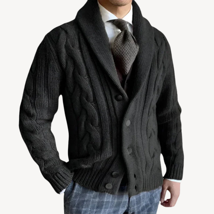 Men's Cable Knit Shawl Collar Cardigan | Loravelle