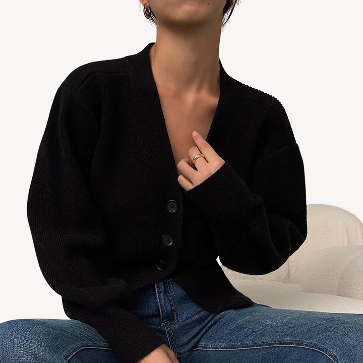 V-neck Ribbed Cardigan Sweater | Loravelle