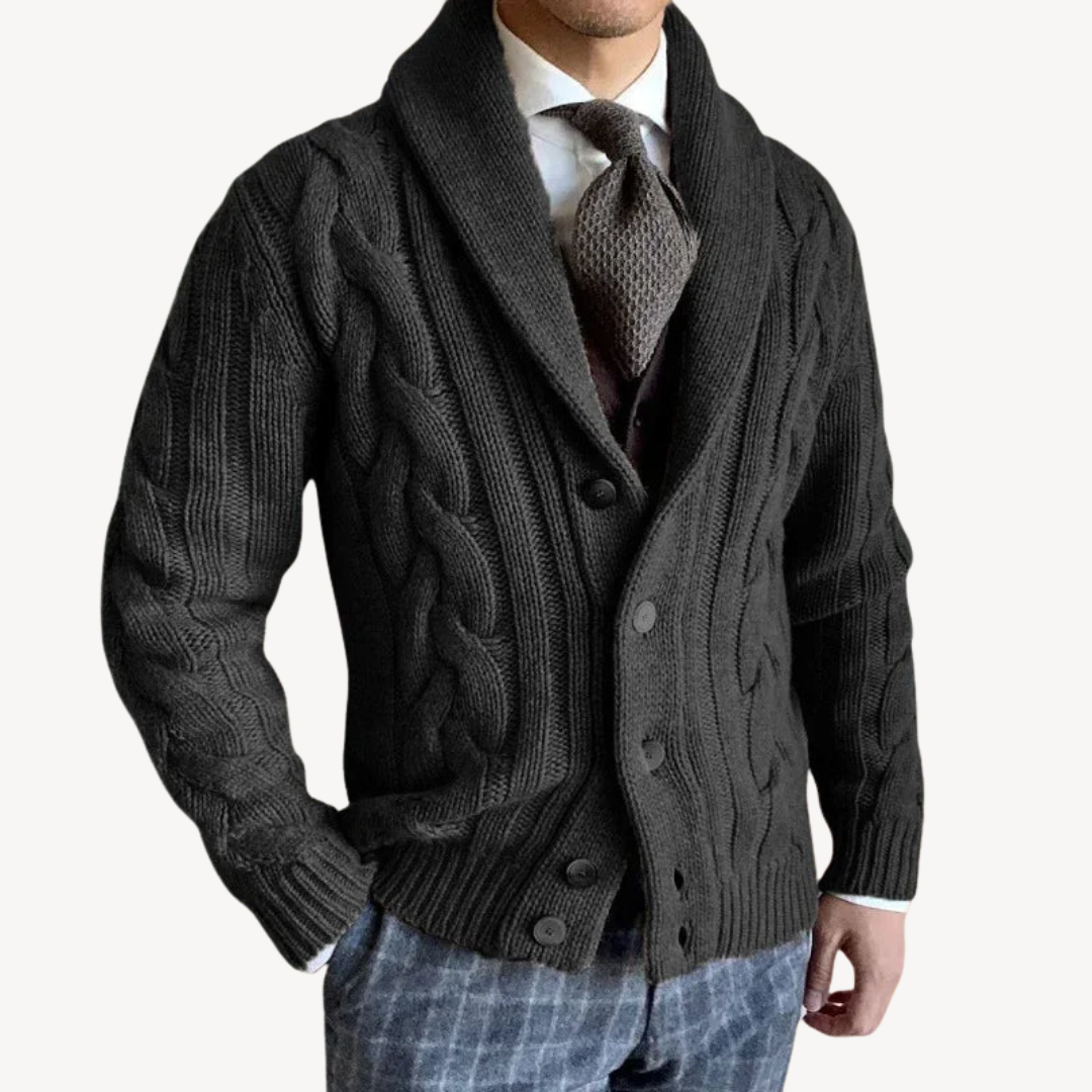 Men's Cable Knit Shawl Cardigan Sweater | Loravelle