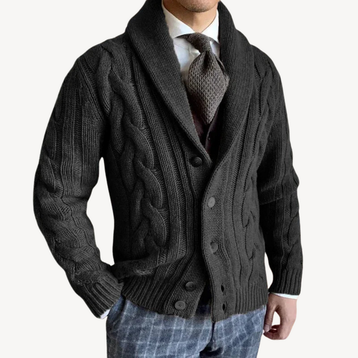 Men's Cable Knit Shawl Cardigan Sweater | Loravelle